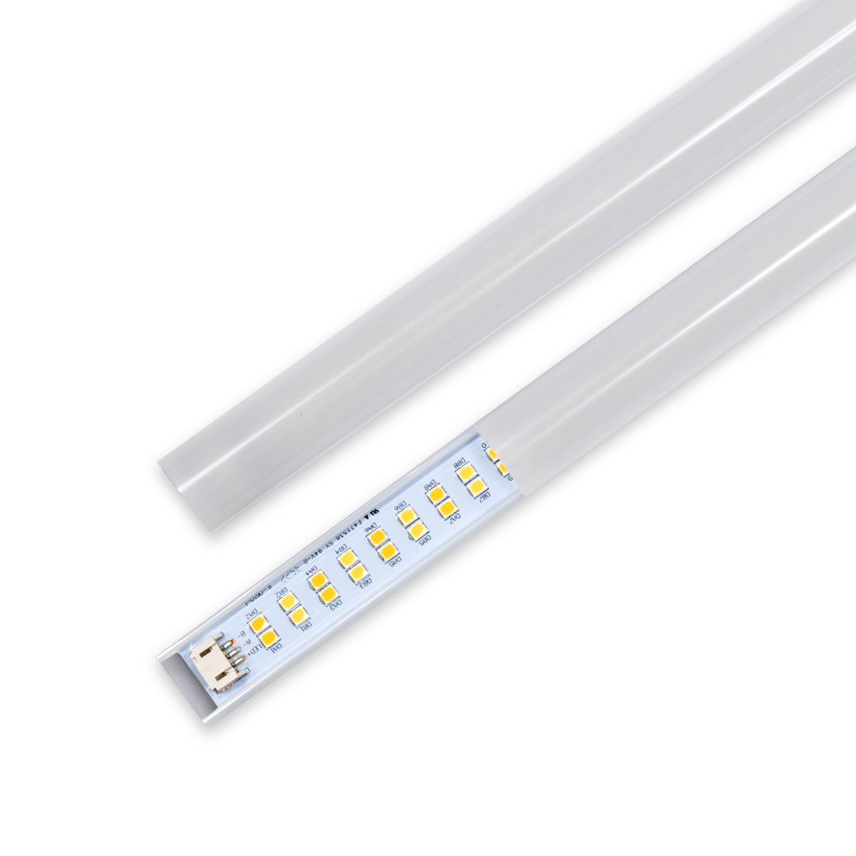 Frosted lens covers for 2x2 Color & Wattage Selectable Retrofit Kit with LED strip partially covered for diffuse lighting.