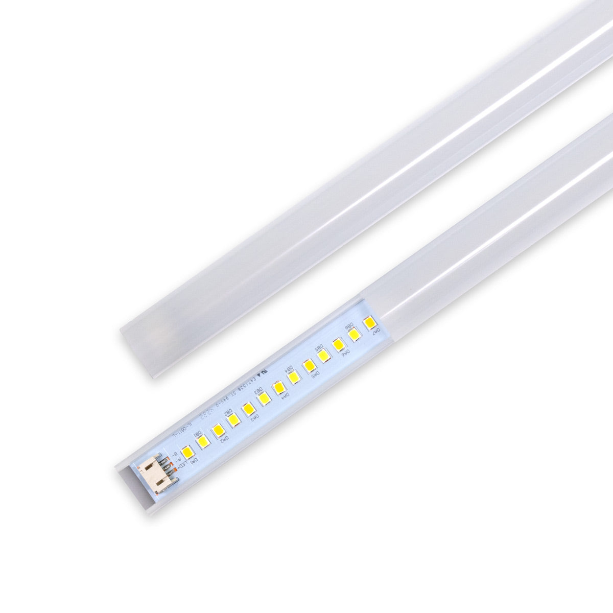 Frosted lens covers for 2x4 color and wattage selectable retrofit kits with LED strip partially visible