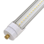 Close-up of an 8ft LED Tube 40W 7,200 lm Ballast Bypass with clear lens and gold pin connector end cap
