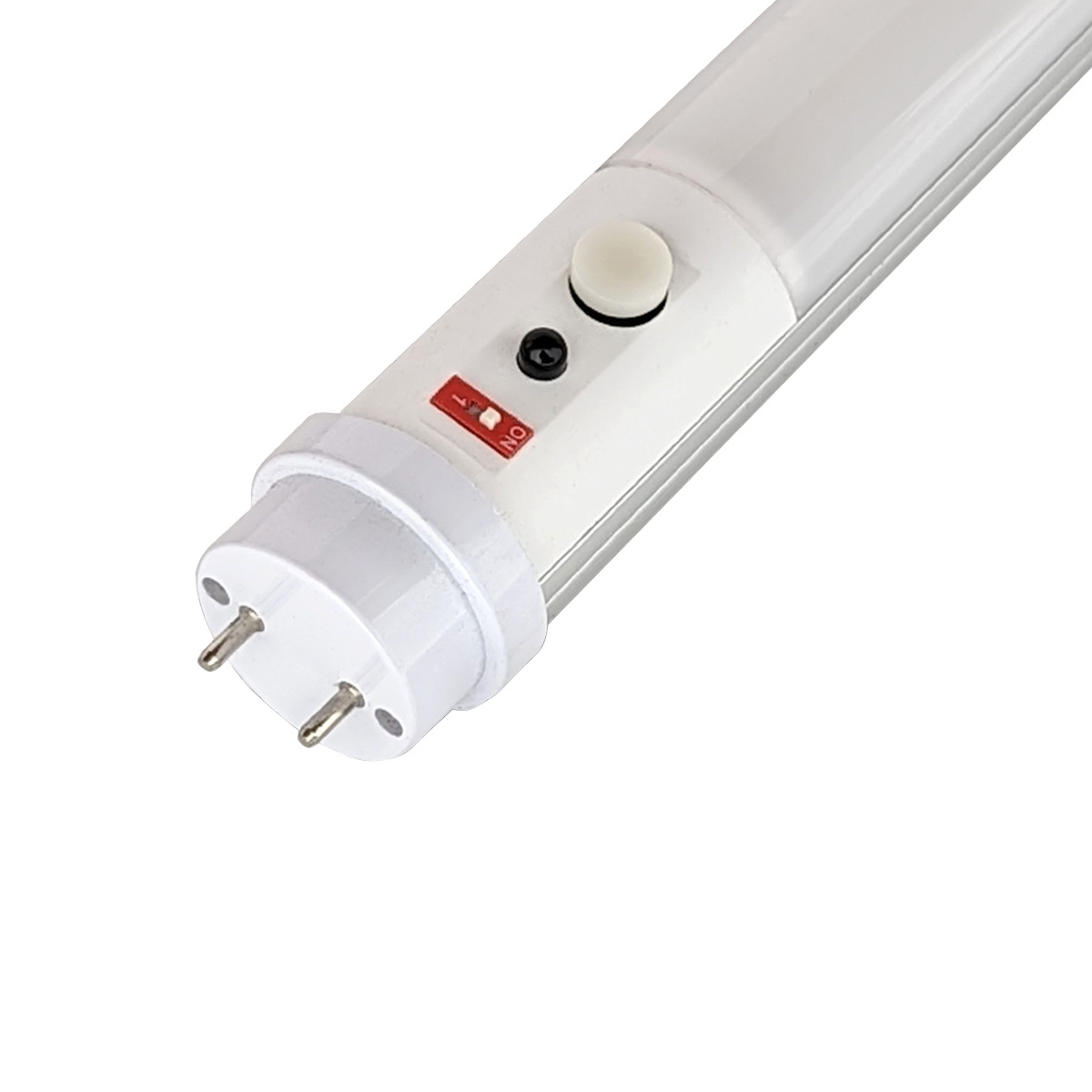 Close-up of a 4ft Emergency LED Tube 14W Type B with push-button and switch for emergency mode control