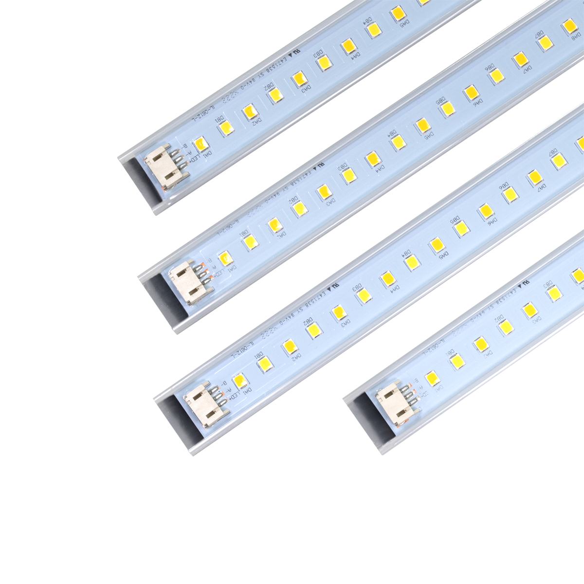Close-up of LED light strips for LED Magnetic Retrofit Kit for 2x8 or 1x8 Troffer with quick-connect plugs